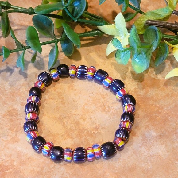 Hand Crafted Jewelry Unique Blue Southwest Design Beaded Stretch